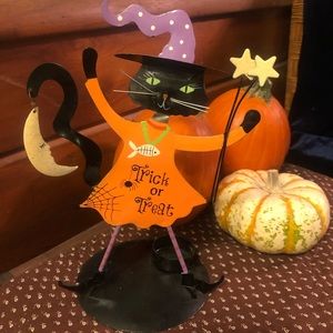 Adorable orange and black trick or treat cat tea light